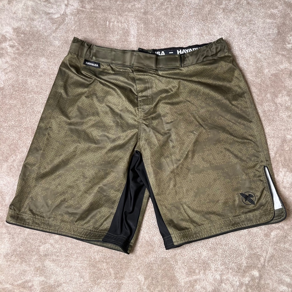 Hayabusa MMA Fight Shorts Mens XXL 35 Green Hexagon Pattern Grappling Training